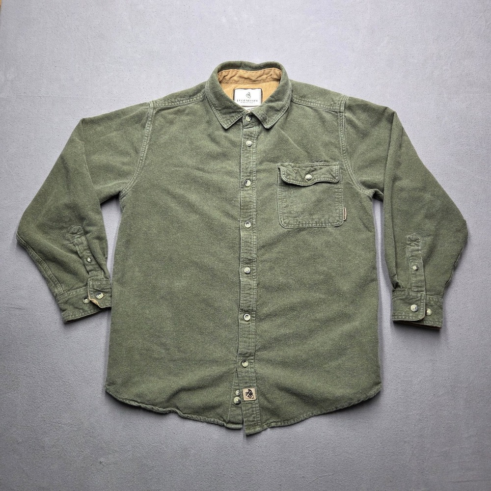 Legendary Whitetails Buck Camp Flannel Shirt Mens Medium Olive Green Corduroy